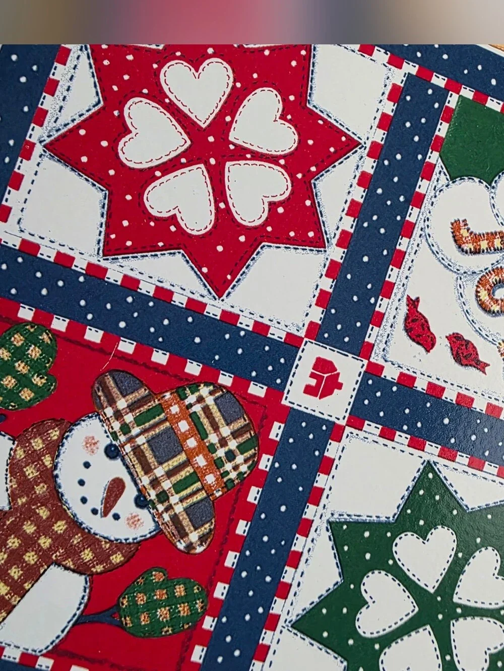 Vintage Hallmark Ceramic Tile Trivet Festive Quilt Design Cottagecore Folk Art